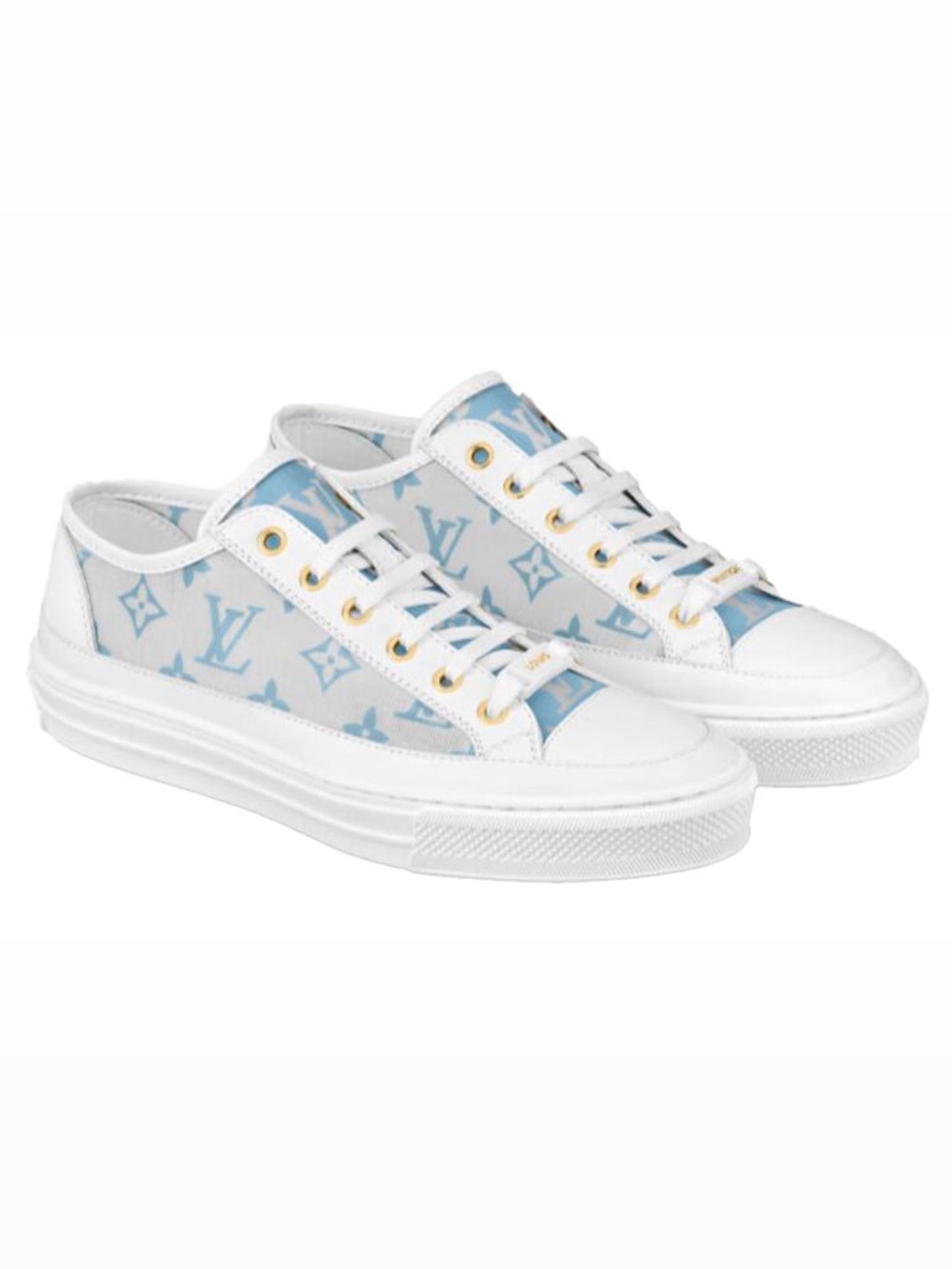 Louis Vuitton White and Light Blue Monogram Low-Top Sneakers